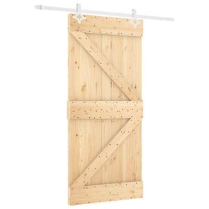 vidaXL Schiebet&uuml;r Nat&uuml;rlich und Wei&szlig; 90 x 210 cm Massives Kiefernholz
