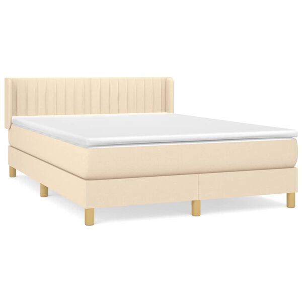 vidaXL Boxspringbett mit Matratze Creme 140x190 cm Stoff