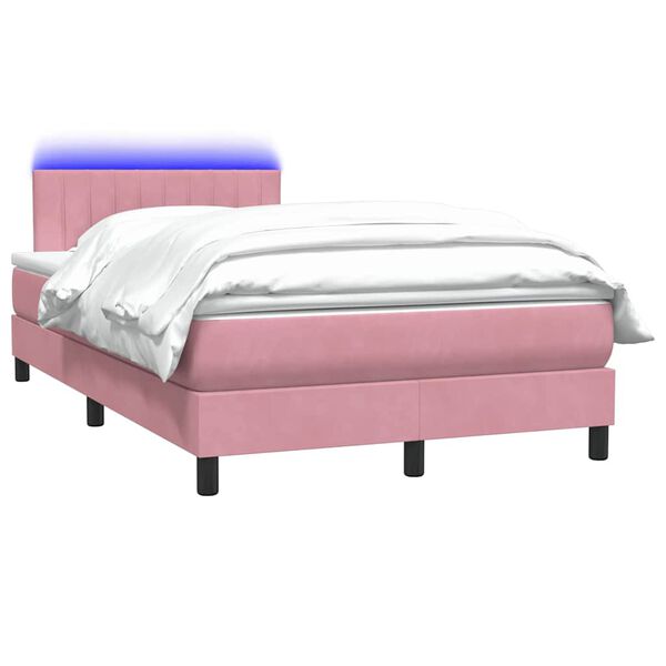 vidaXL Boxspringbett mit Matratze & LED Rosa 120x210 cm Samt