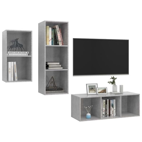 vidaXL 3-tlg. TV-Schrank-Set Betongrau Holzwerkstoff