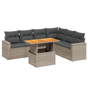 vidaXL 7-tlg. Garten-Sofagarnitur mit Kissen Grau Poly Rattan