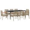 vidaXL 9-tlg. Garten-Essgruppe mit Kissen Beige Poly Rattan