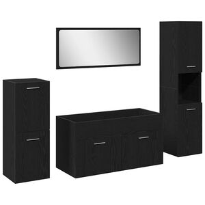 vidaXL Badezimmerm&ouml;bel-Set 4 pcs Schwarz Eichen-Optik Holzwerkstoff
