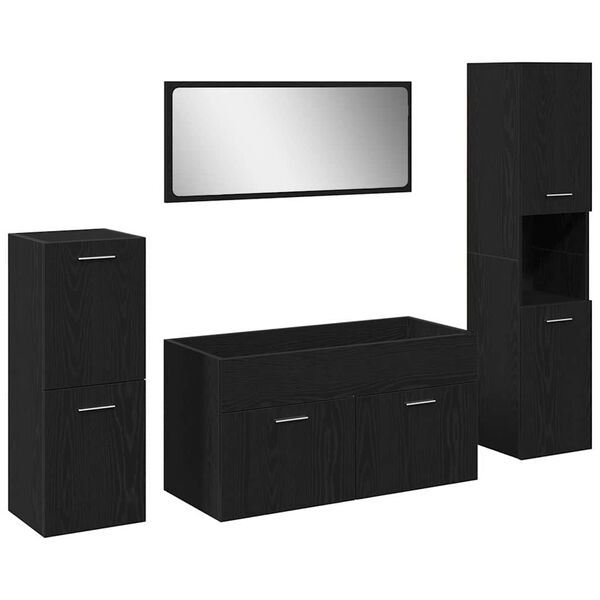 vidaXL Badezimmerm&ouml;bel-Set 4 pcs Schwarz Eichen-Optik Holzwerkstoff