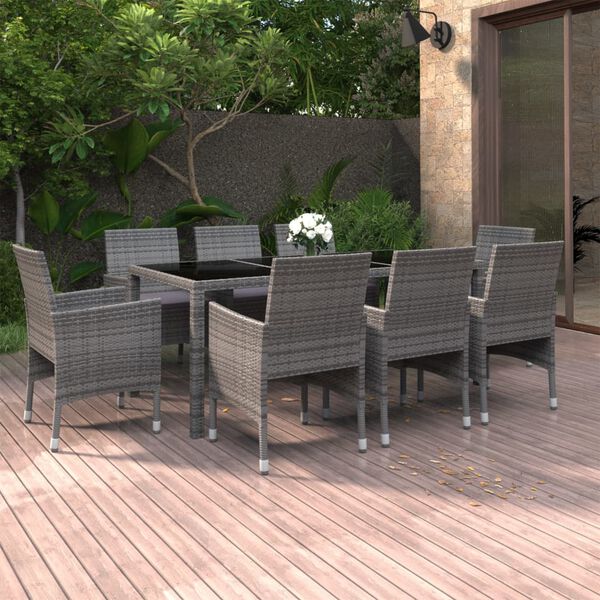 vidaXL 9-tlg. Garten-Essgruppe Poly Rattan Grau