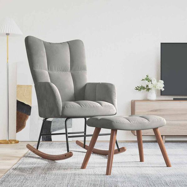 vidaXL Schaukelstuhl mit Hocker Hellgrau Samt