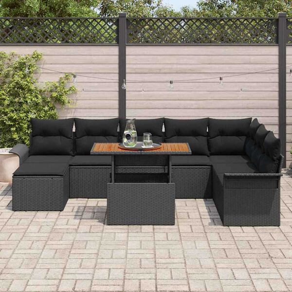 vidaXL Garten-Sofa-Set mit Speicher 9 pcs Schwarz Poly Rattan