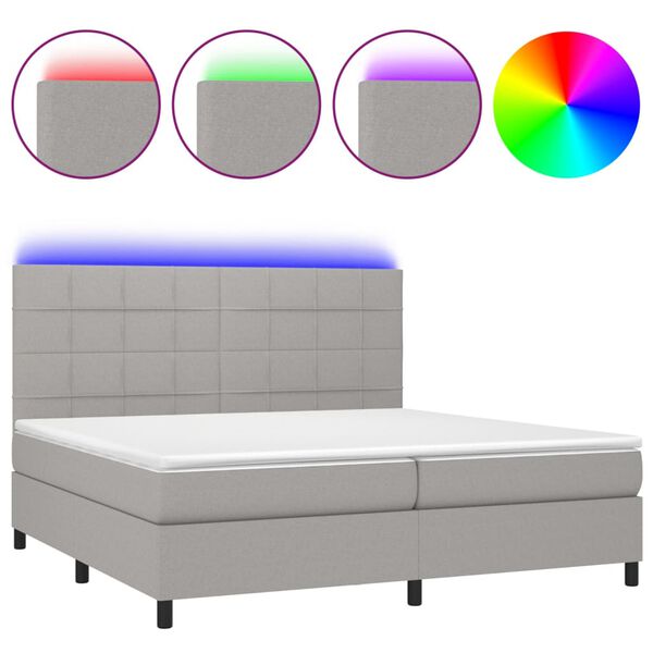 vidaXL Boxspringbett mit Matratze & LED Hellgrau 200x200 cm Stoff