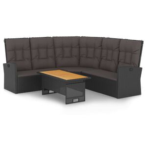 vidaXL 2-tlg. Garten-Lounge-Set mit Kissen Schwarz Poly Rattan