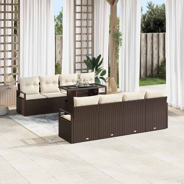 vidaXL Gartensofa-set mit Kissen mit Speicher 9 pcs Braun Poly Rattan
