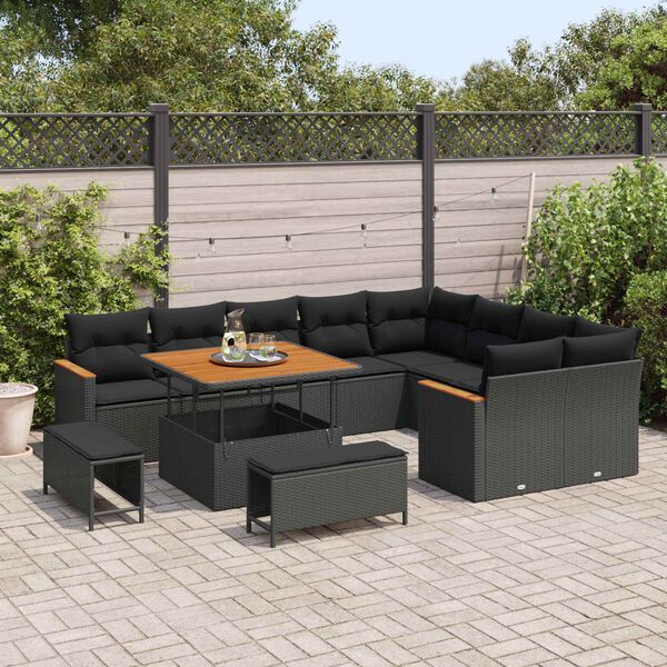 vidaXL Gartensofa-set 12 pcs Schwarz Poly-Rattan