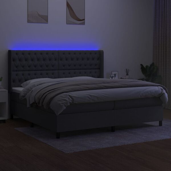 vidaXL Boxspringbett mit Matratze & LED Dunkelgrau 200x200 cm Stoff