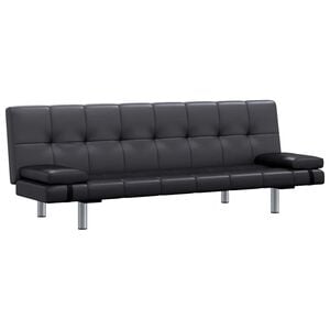 vidaXL Schlafsofa mit 2 Kissen Kunstleder Ausziehbar Schwarz