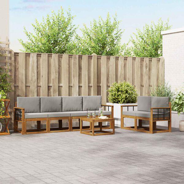 vidaXL Outdoor-Sofagarnitur mit Kissen 7 pcs Nat&uuml;rlich und Hellgrau