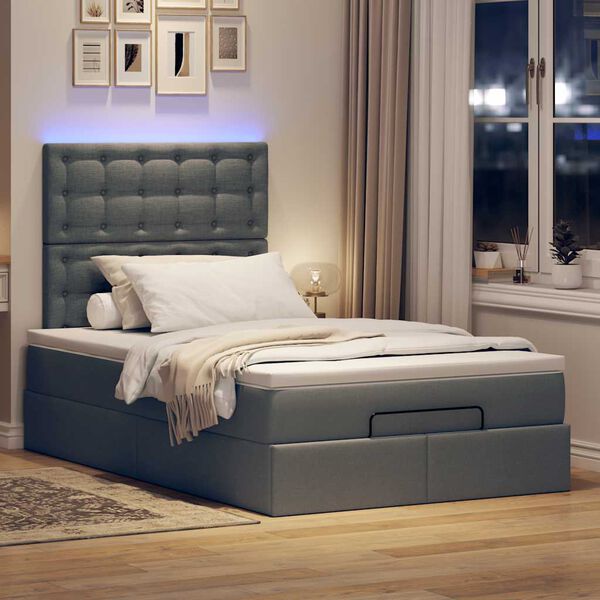 vidaXL Ottoman-Bett mit Matratze & LEDs Dunkelgrau 120x190 cm Stoff