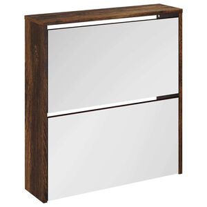 vidaXL Schuhschrank mit Spiegel 2 F&auml;cher R&auml;uchereiche 63x17x67 cm