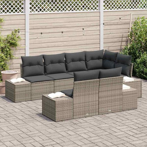 vidaXL Gartensofa-set mit Kissen 7 pcs Grau Poly-Rattan