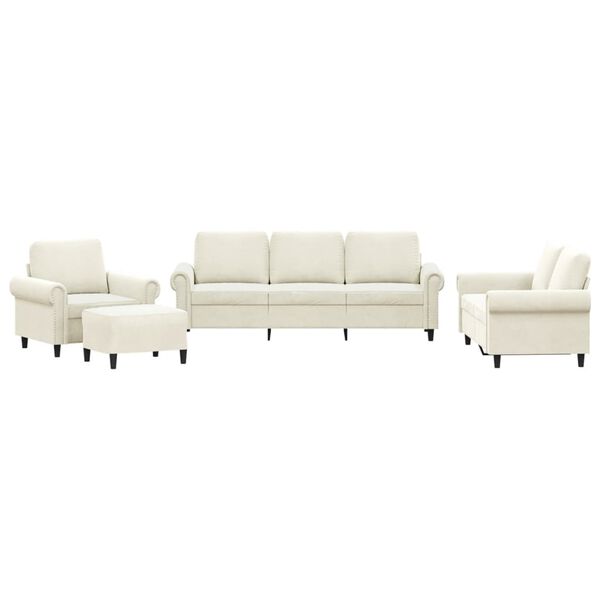 vidaXL 4-tlg. Sofagarnitur mit Kissen Creme Samt