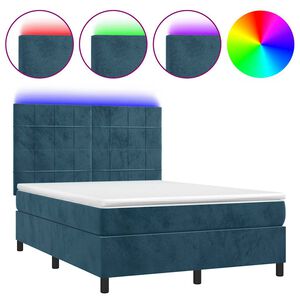 vidaXL Boxspringbett mit Matratze & LED Dunkelblau 140x200 cm Samt