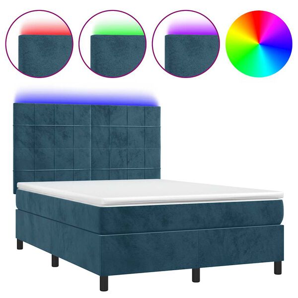 vidaXL Boxspringbett mit Matratze & LED Dunkelblau 140x200 cm Samt