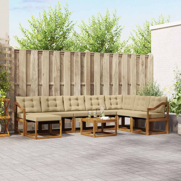 vidaXL Outdoor-Sofagarnitur mit Kissen 9 pcs Natur und Beige