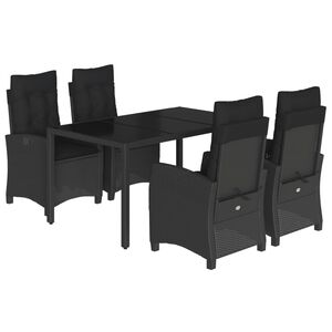 vidaXL 5-tlg. Garten-Essgruppe mit Kissen Schwarz Poly Rattan