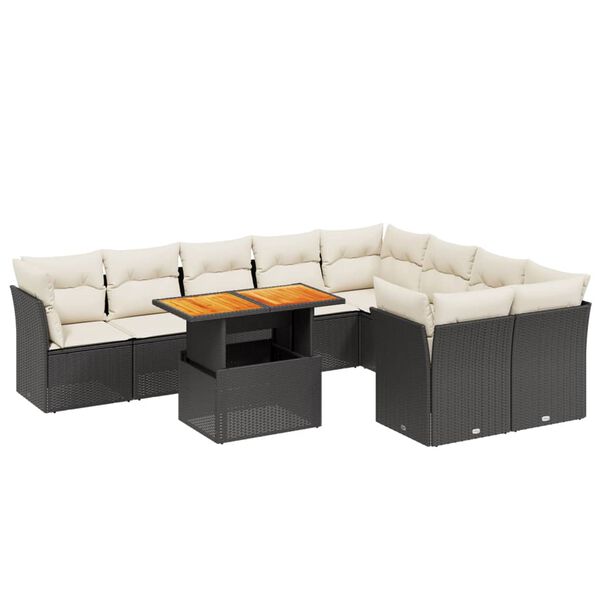 vidaXL 10-tlg. Garten-Sofagarnitur mit Kissen Schwarz Poly Rattan