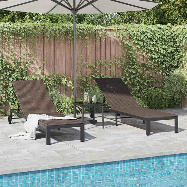 vidaXL Sonnenliege 2-Person 3 pcs Braun 40 x 39 x 40,5 cm Poly-Rattan