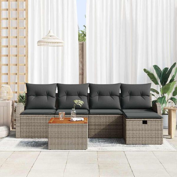 vidaXL Gartensofa-set mit Kissen mit Speicher 6 pcs Grau Poly-Rattan
