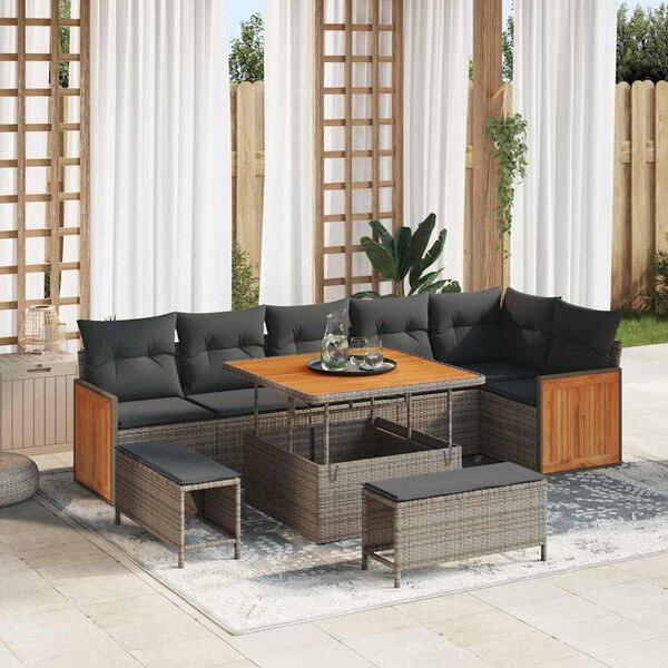 vidaXL Garten-Sofa-Set 9 pcs Grau Dunkelgrau Poly-Rattan