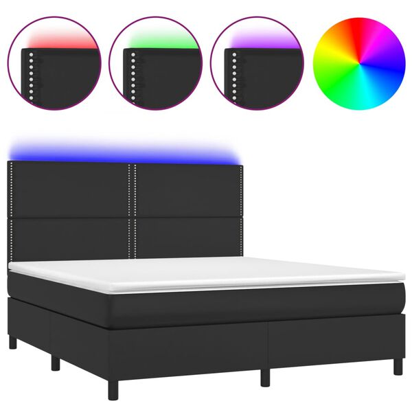 vidaXL Boxspringbett mit Matratze & LED Schwarz 160x200 cm Kunstleder