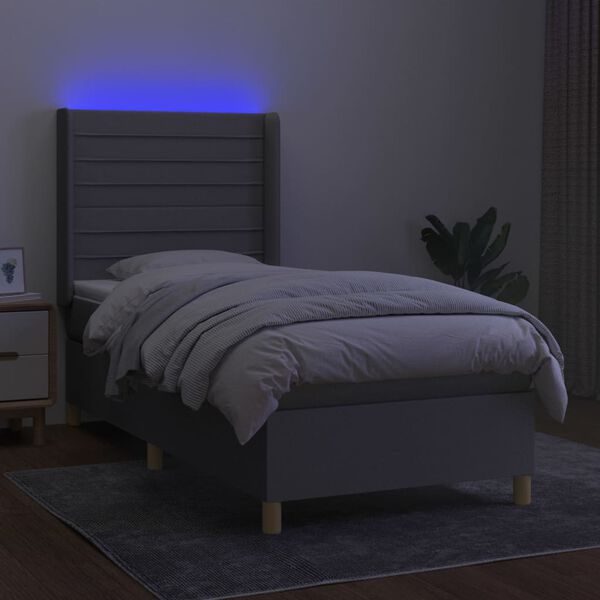 vidaXL Boxspringbett mit Matratze & LED Hellgrau 90x190 cm Stoff
