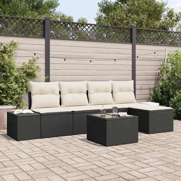 vidaXL Sofa Set mit Kissen 6 pcs Schwarz Poly Rattan