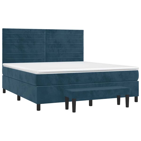 vidaXL Boxspringbett mit Matratze Dunkelblau 180x200 cm Samt