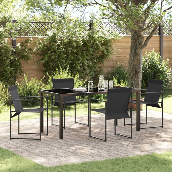vidaXL Garten Essgruppe 5 pcs Schwarz Pulverbeschichteter Stahl