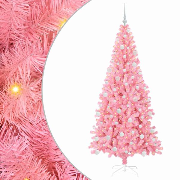 vidaXL Weihnachtsbaum mit 300 LEDs mit St&auml;nder Rosa 180 cm PVC