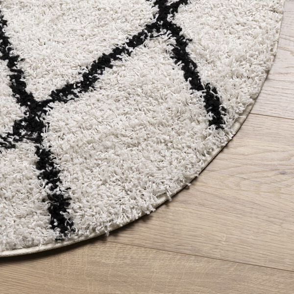vidaXL Teppich Shaggy Hochflor Modern Creme und Schwarz &Oslash; 240 cm