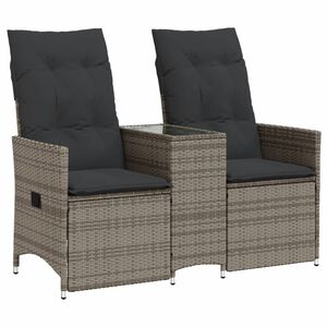 vidaXL Gartensofa 2-Sitzer Verstellbar mit Tisch Grau Poly Rattan