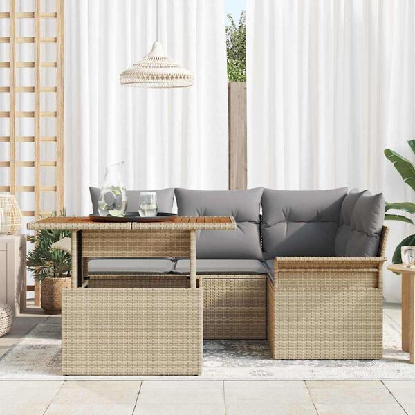 vidaXL Garten-Sofa-Set mit Kissen 5 pcs Beige und Hellgrau