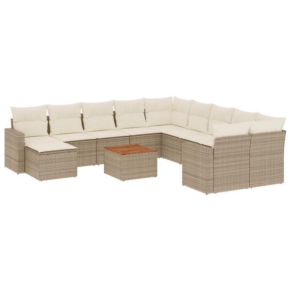 vidaXL 12-tlg. Garten-Sofagarnitur mit Kissen Beige Poly Rattan