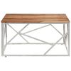 vidaXL Couchtisch Silbern Edelstahl und Massivholz Akazie