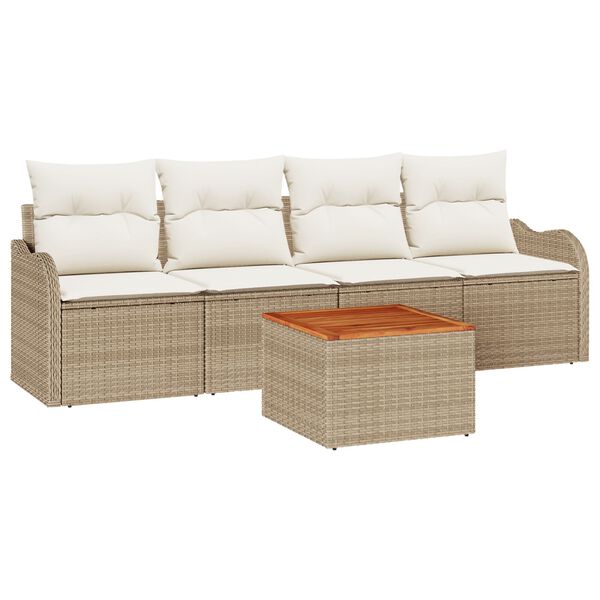 vidaXL Gartensofa-set mit Speicher 5 pcs Beige und Creme Poly-Rattan