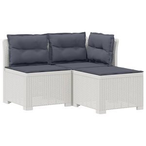vidaXL 3-Sitzer Garten Sofa mit Kissen Rattan-Look PP Wei&szlig;