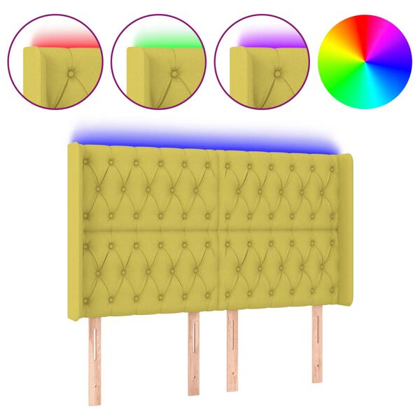 vidaXL LED Kopfteil Gr&uuml;n 147x16x118/128 cm Stoff