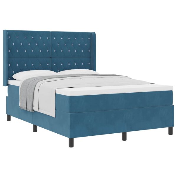vidaXL Boxspringbett mit Matratze mit Kopfteil Blau 140 x 200 cm Samt