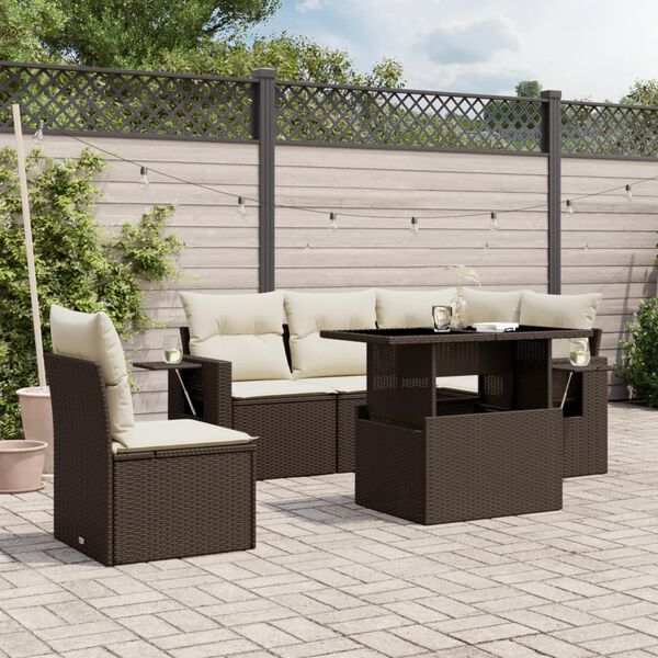 vidaXL 6-tlg. Garten-Sofagarnitur mit Kissen Braun Poly Rattan