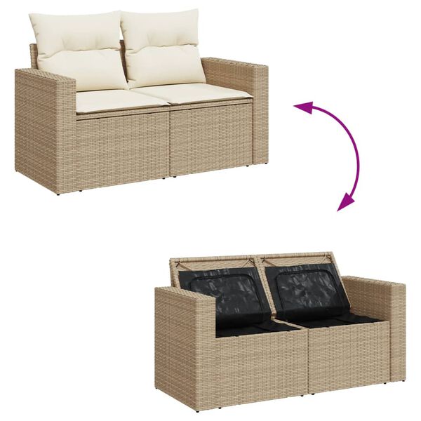 vidaXL 6-tlg. Garten-Sofagarnitur mit Kissen Beige Poly Rattan