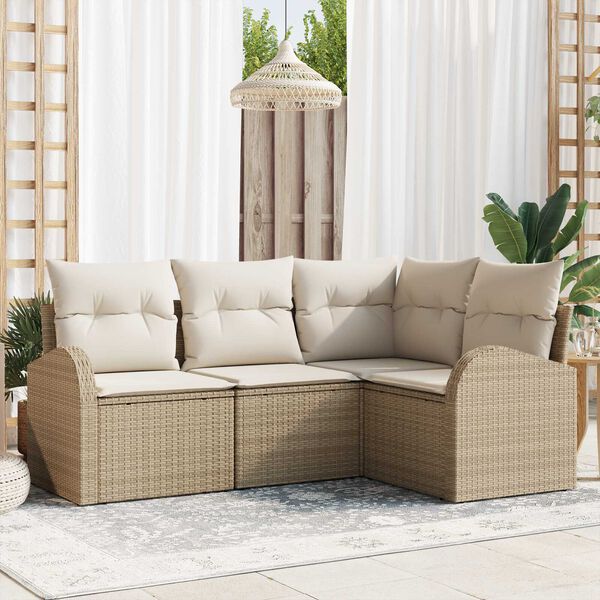 vidaXL Gartensofa-set mit Kissen 4 pcs Beige und Wei&szlig; Poly-Rattan