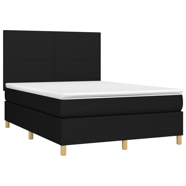 vidaXL Boxspringbett mit Matratze & LED Schwarz 140x200 cm Stoff