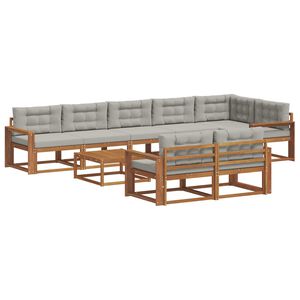 vidaXL Outdoor-Sofagarnitur mit Kissen 9 pcs Nat&uuml;rlich und Hellgrau
